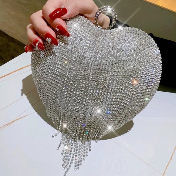 NWT Sparkling Bling Swarovski Crystal Rhinestone Heart Purse: Silver Gol… - Picture 5 of 11